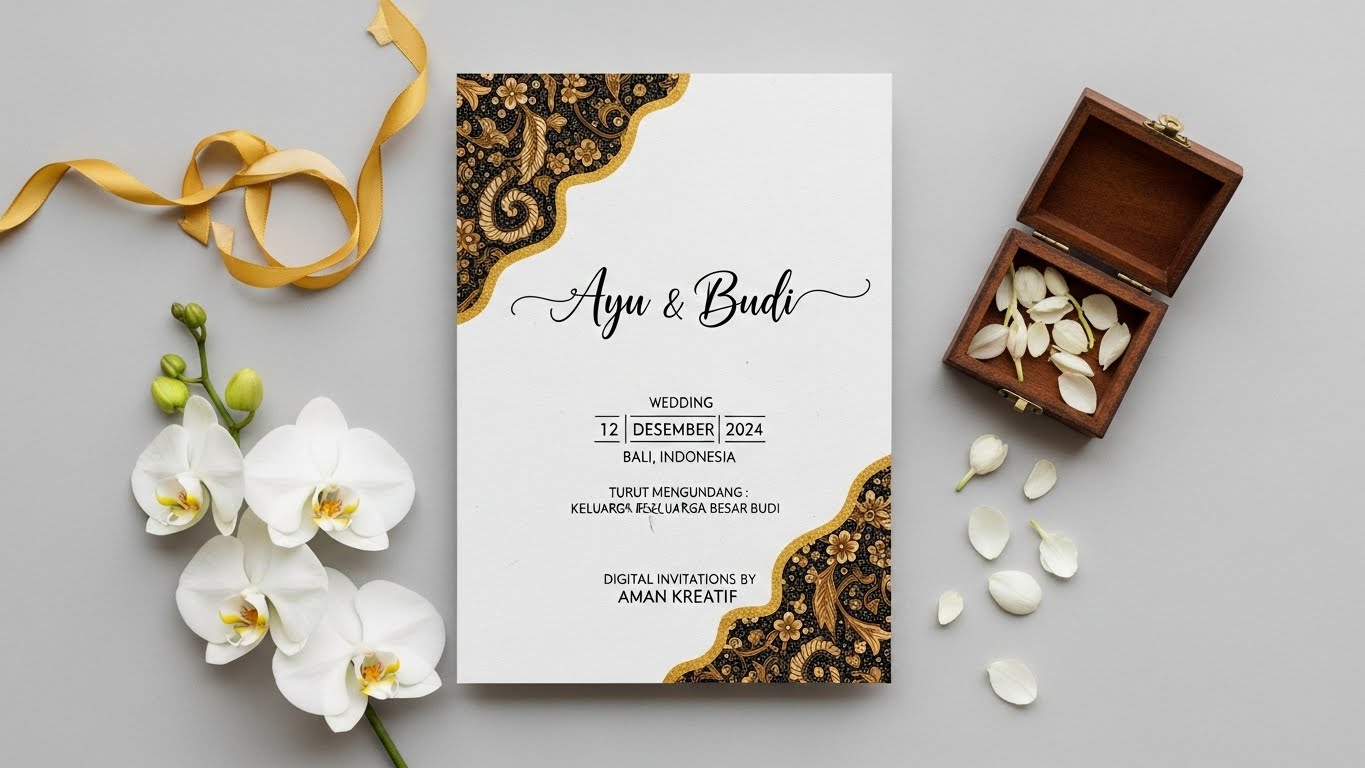 Undangan pernikahan dua warna kontras – hitam putih dengan aksen merah