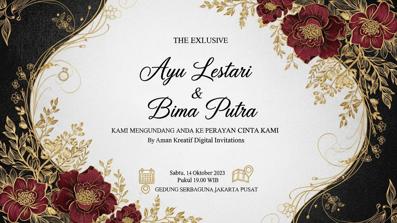 Undangan pernikahan bertema winter wonderland dengan salju dan warna silver-gold