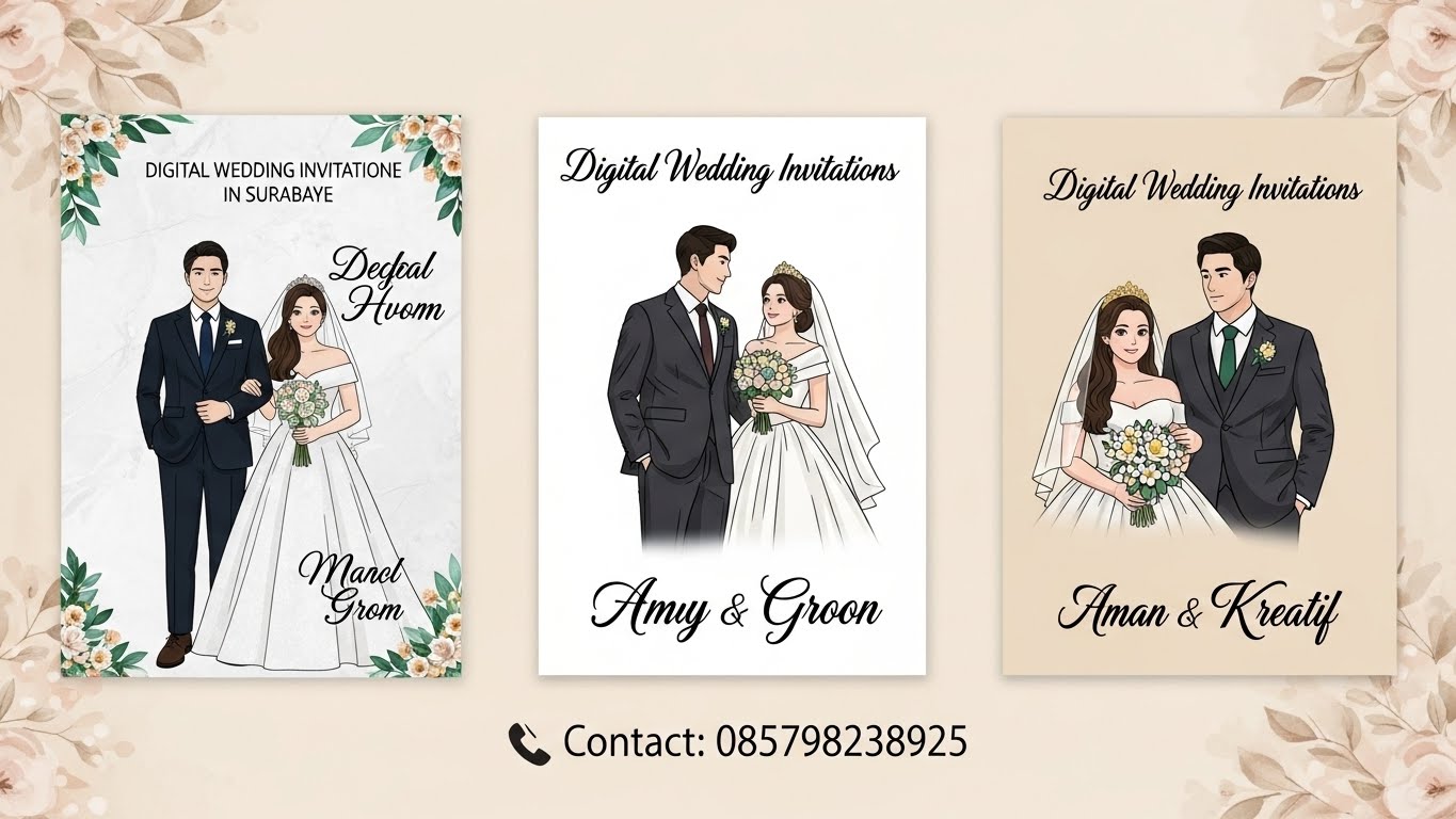 Undangan pernikahan digital eksklusif di Surabaya dengan ilustrasi pasangan