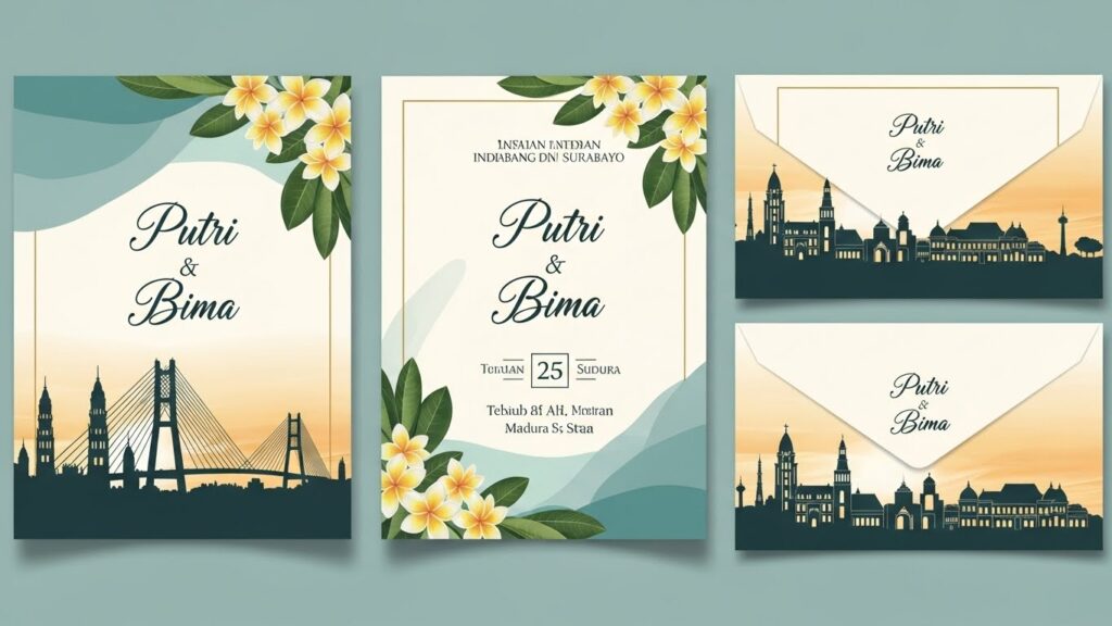 Template undangan digital dengan layout simetris & warna soft pink untuk acara intim