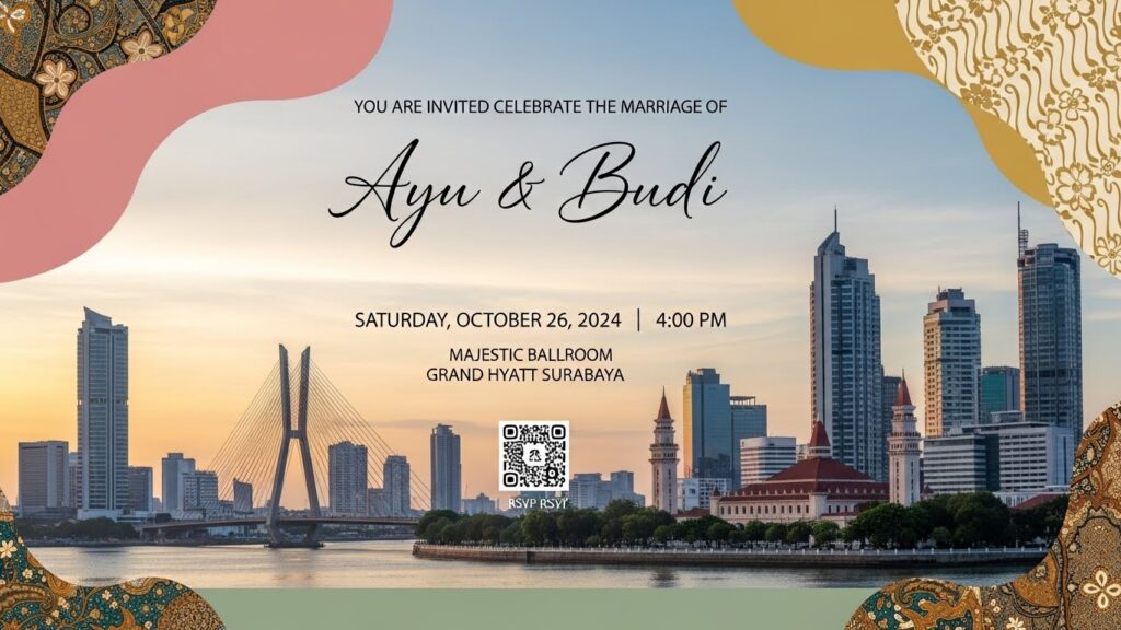 Undangan digital bunga mawar pink dengan tampilan elegan di laptop & smartphone