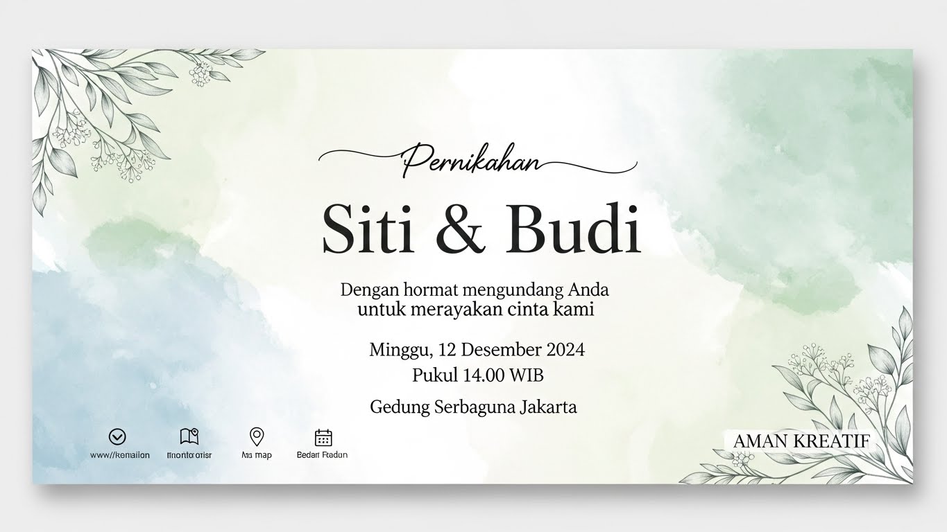 Undangan pernikahan tradisional Jawa dengan motif batik dan wayang