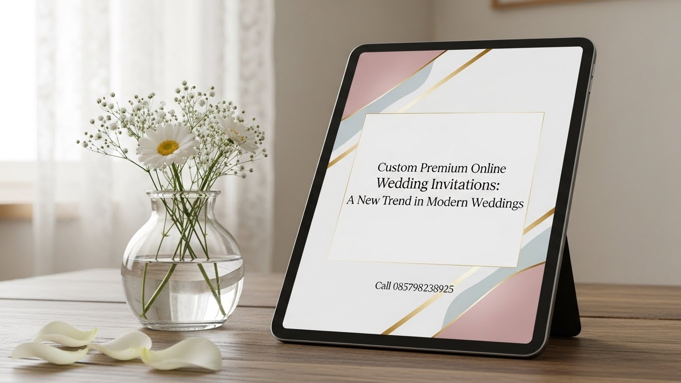 Marble surface styled with printable wedding invites, tech devices, and floral decor for bridal inspiration
