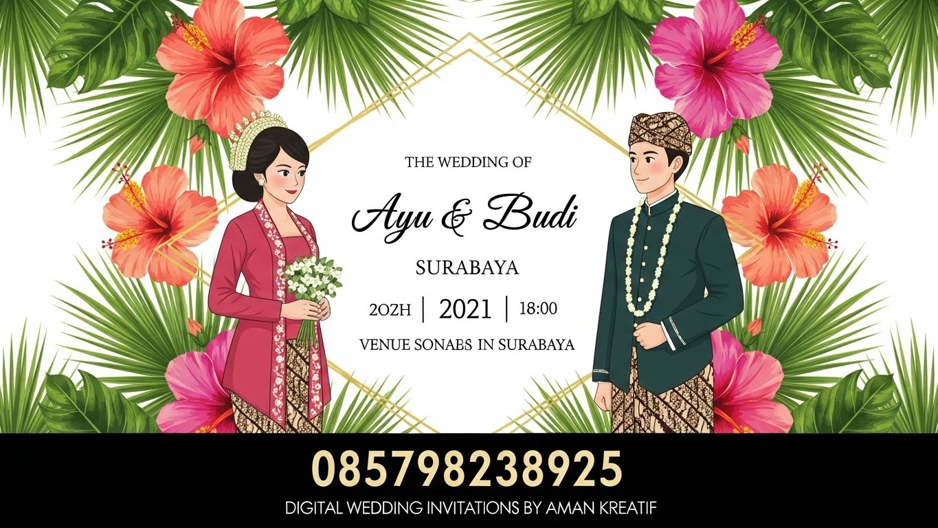 Undangan pernikahan elegan dengan motif bunga pastel