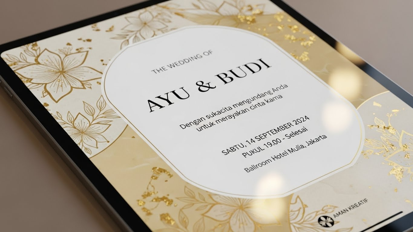 Undangan pernikahan vintage dengan latar kertas tua dan kaligrafi tangan