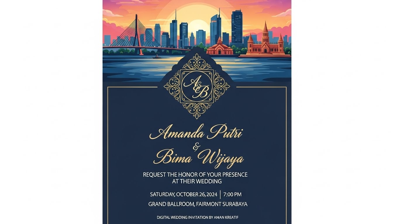 Undangan Pernikahan Vintage dengan Ilustrasi Klasik