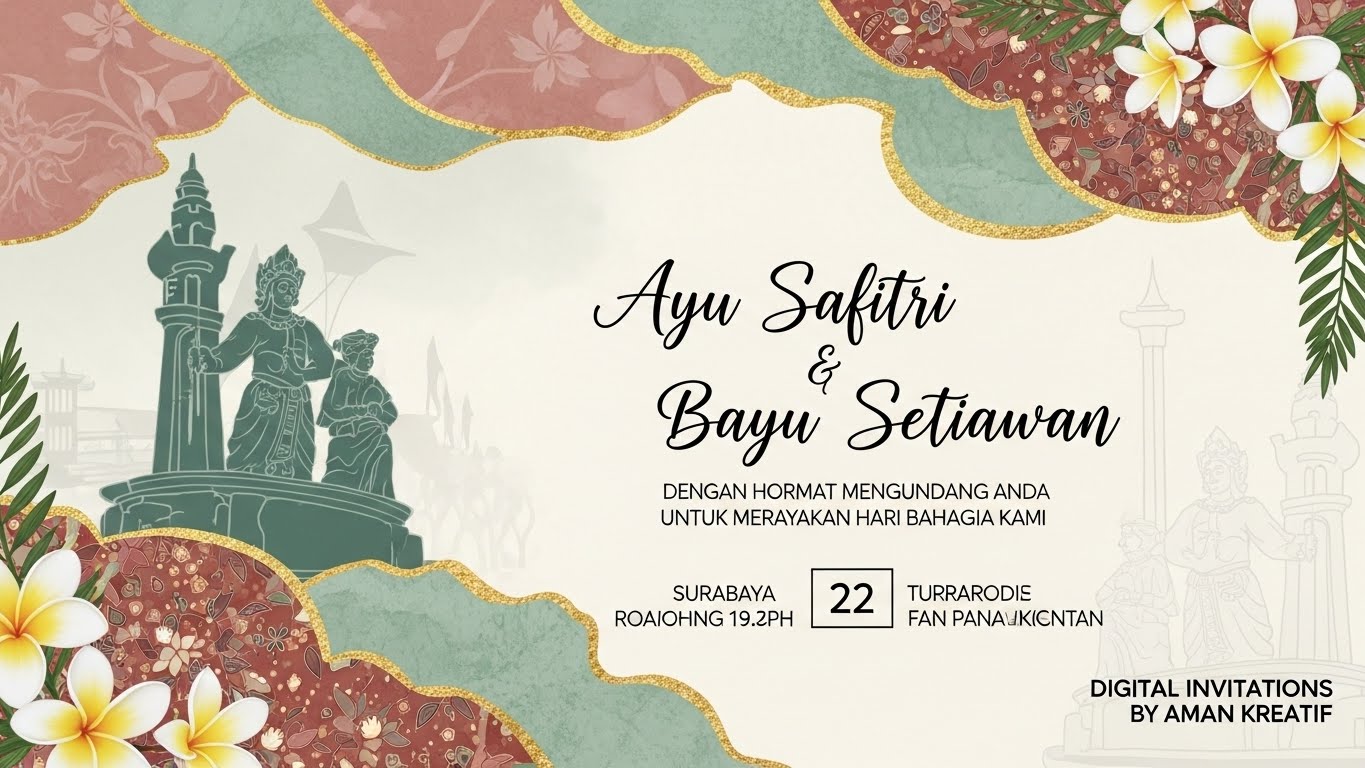 Undangan pernikahan elegan dengan tema floral pastel dan kaligrafi emas